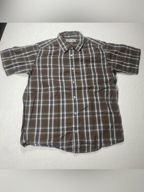 urban pipeline Brown and White Plaid Short-Sleeve Button-Down Shirt